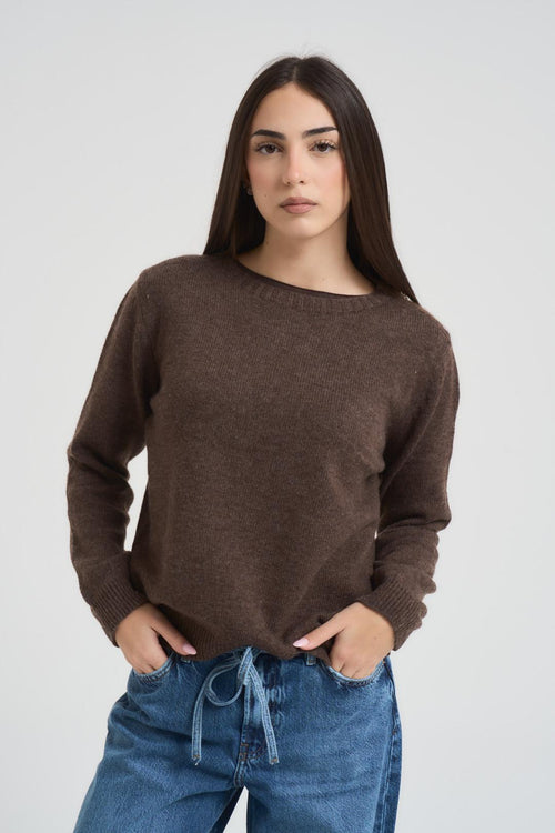 Maglia donna girocollo marrone