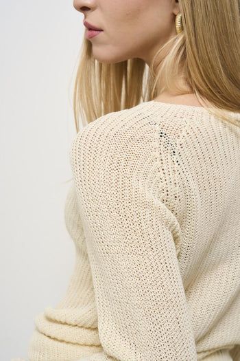 Women's cream boat neck sweater - 5