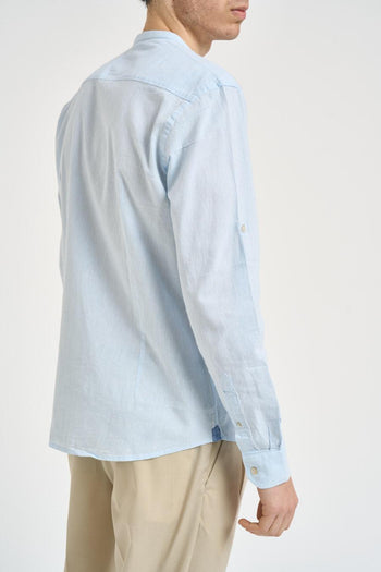 Camicia uomo in misto lino e cotone azzurra - 5