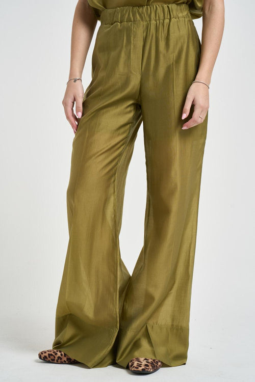 Pantalone donna a palazzo verde oliva - 2