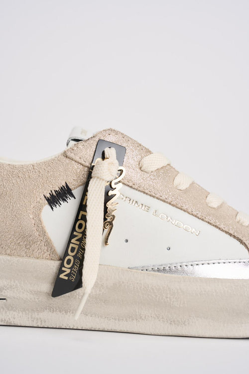 Sneakers donna in suede beige e glitter oro - 2