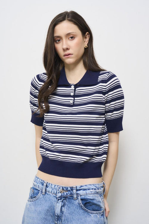Polo donna a righe blu