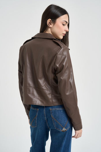 Giubbotto donna ecopelle marrone - 3