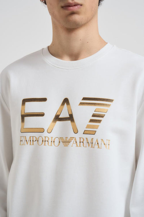 Felpa uomo girocollo bianca con logo dorato - 2
