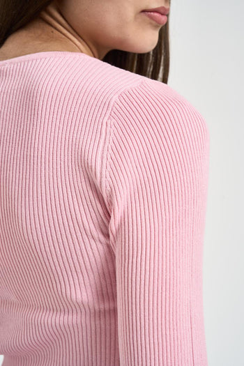Maglia donna a costine rosa - 4