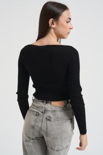 Maglia donna con dettaglio cut-out nera - 4