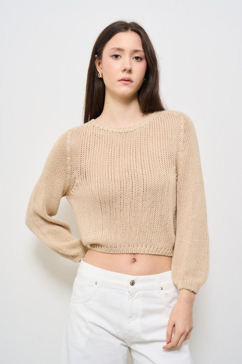 Maglia donna girocollo beige