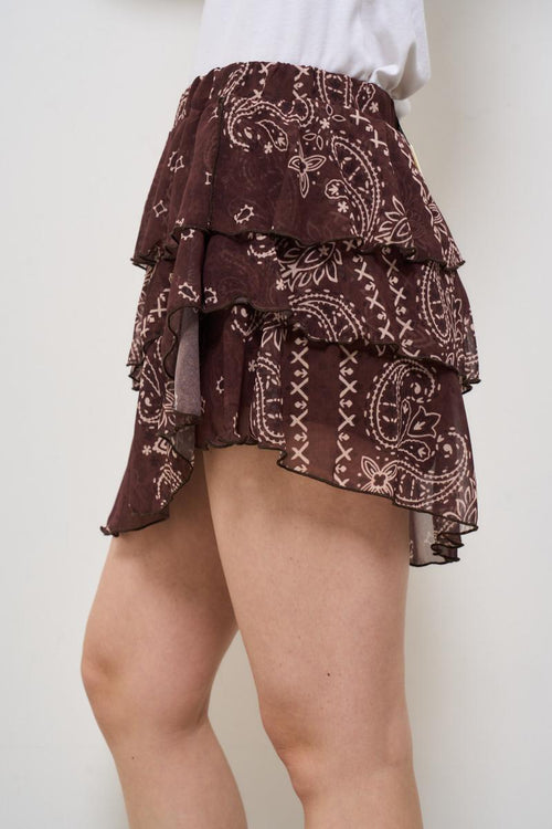 Minigonna donna in fantasia bandana marrone - 2