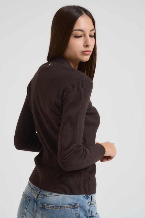 Maglia donna cut out cioccolato - 2