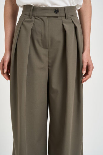 Pantalone donna gamba ampia verde salvia - 5