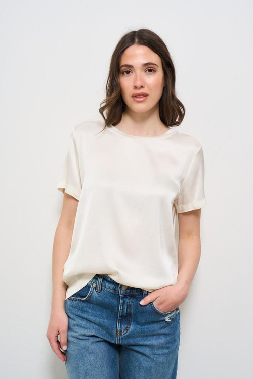 T-shirt donna giallo panna girocollo
