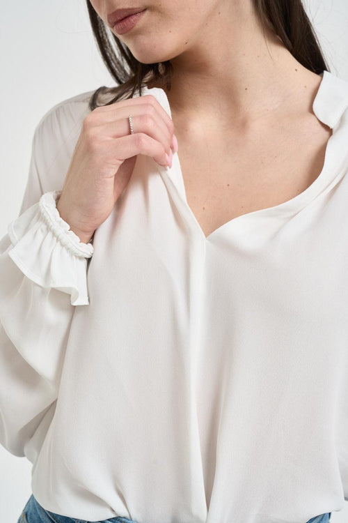 Blusa donna scollo a V bianca - 2