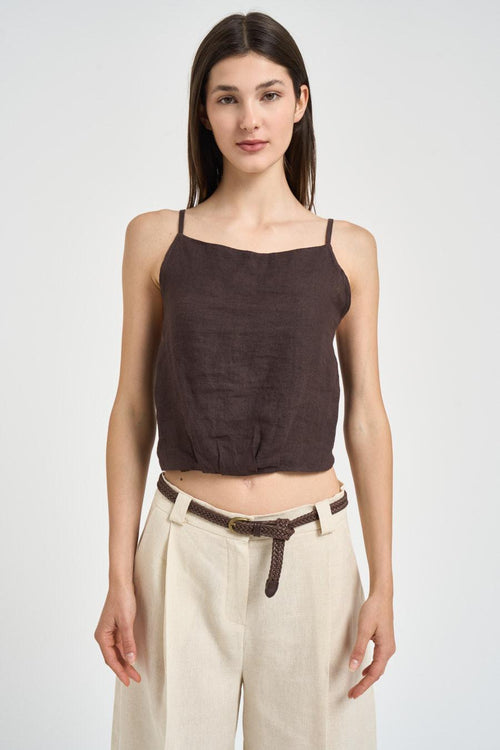 Top donna in lino moro - 2