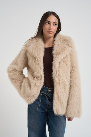 Eco pelliccia donna corta beige - 3