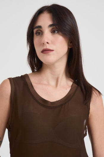 Canotta donna con profili in raso marrone - 3