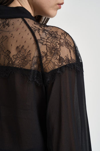 Camicia donna con inserti in pizzo nero - 5