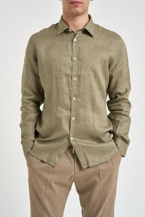 Camicia uomo in lino verde oliva