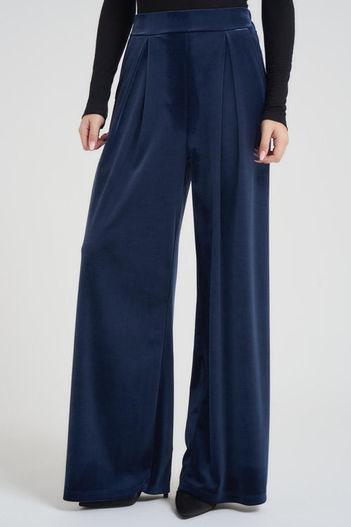 Pantalone donna a palazzo in velluto blu