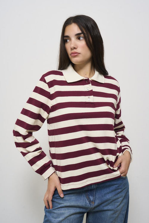 Polo donna a righe bordeaux - 2