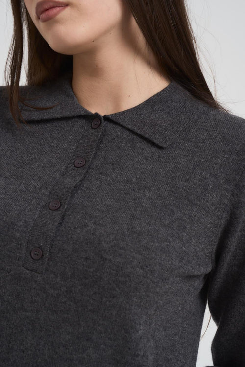Polo donna in maglia grigio antracite - 2