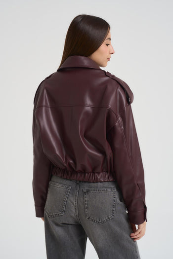 Bomber corto donna in ecopelle bordeaux - 3
