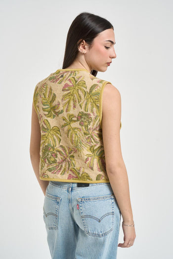 Gilet donna jacquard con motivo tropicale verde - 4