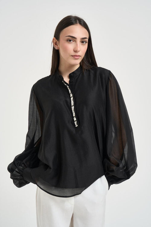 Blusa donna con pietre nera