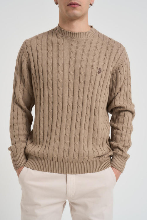 Maglia uomo a trecce tortora