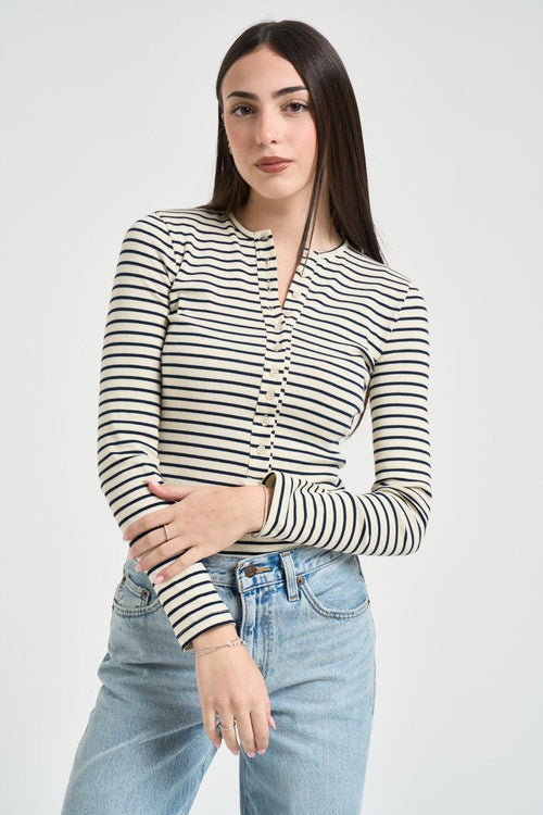 Maglia donna a righe blu e panna