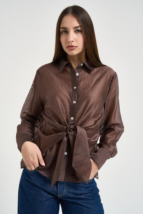 Camicia donna con nodo marrone - 1
