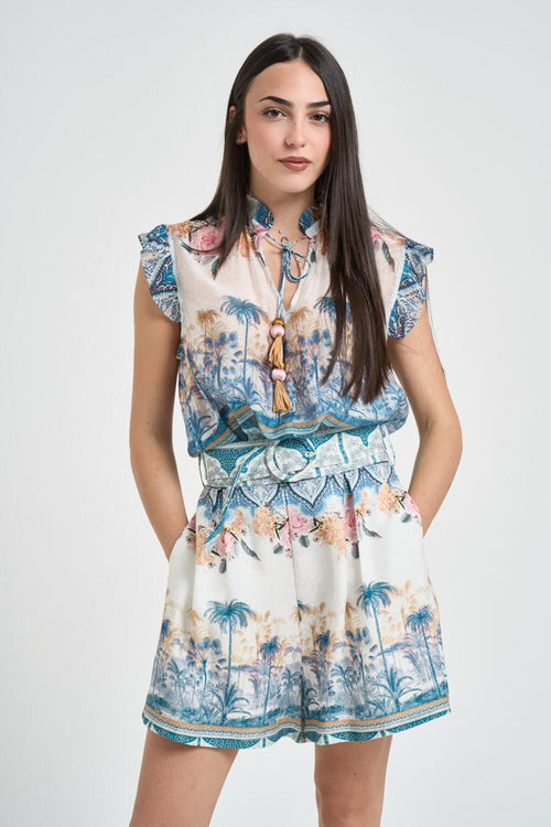 Top donna collo alto con ruches fantasia - 1
