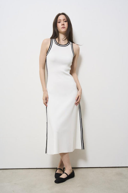 Women's midi dress in white knit