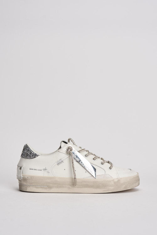 Sneakers donna bianche e glitter argento - 1