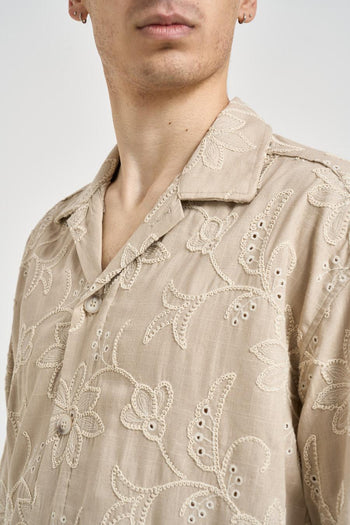 Camicia uomo beige ricamata - 3