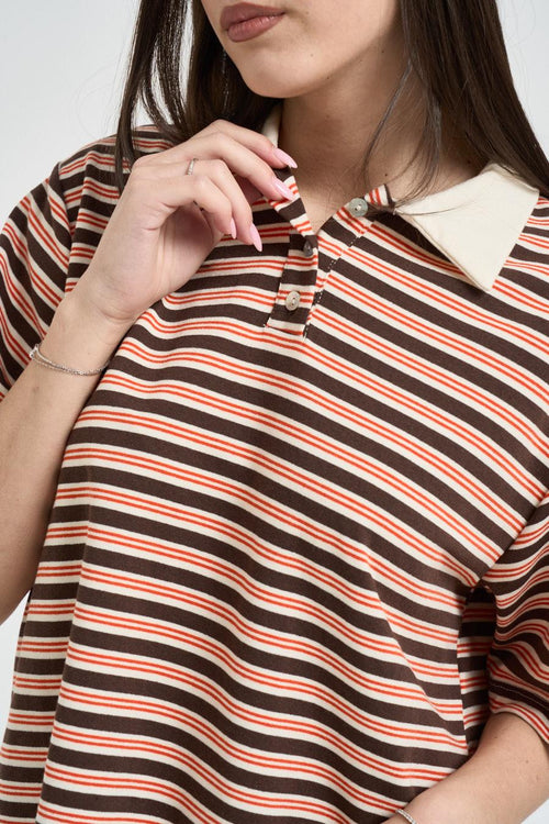 Polo donna cropped a righe marrone - 2