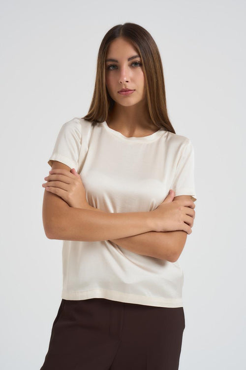 T-shirt donna girocollo panna - 2