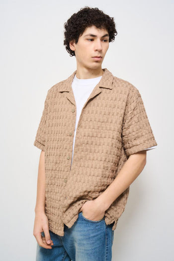Camicia uomo traforata beige - 3