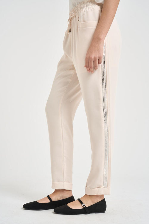 Pantalone donna tuta panna con strass - 2