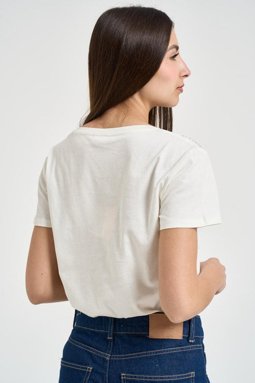 T-shirt donna con strass bianca - 2