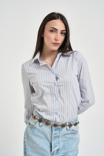 Camicia donna a righe celeste - 4