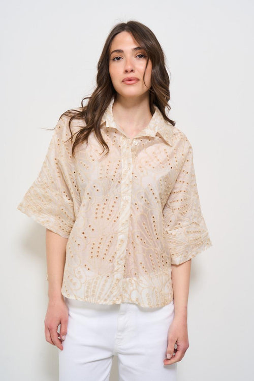 Camicia donna traforata beige