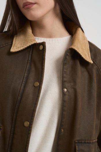 Giubbotto donna con colletto in velluto marrone - 4
