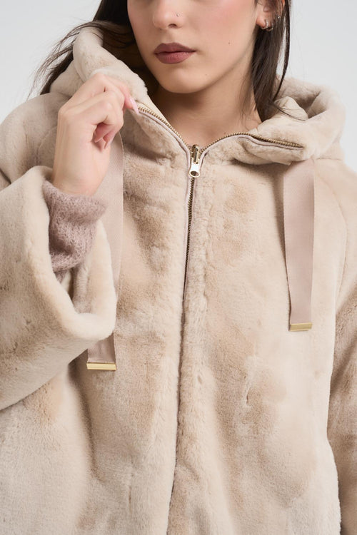 Ecopelliccia donna corta reversibile beige - 2