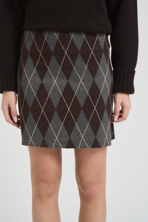 Minigonna donna a rombi marrone e grigia