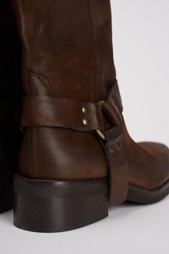 Stivale biker marrone in pelle invecchiata - 7