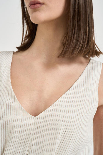 Abito donna midi in lino gessato bianco - 4