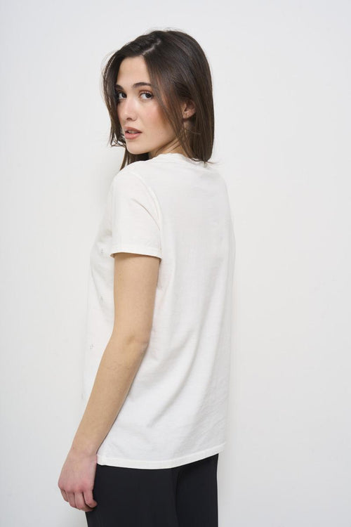 Women's white crew neck t-shirt with rhinestones - 2