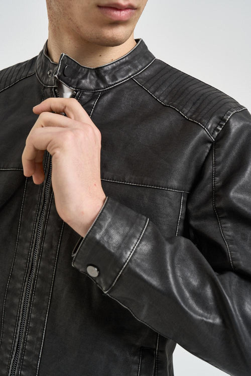 Giubbotto in ecopelle vintage nera - 2