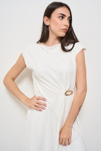 Abito donna mini con drappeggio bianco - 3