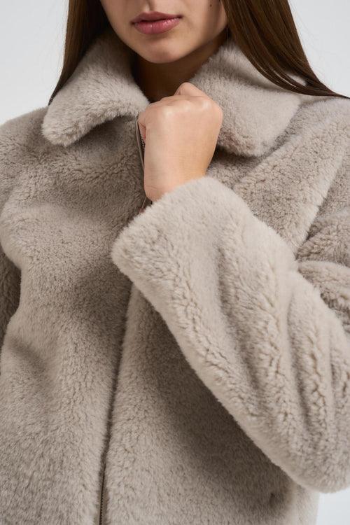 Ecopelliccia donna corta grigio chiaro - 2